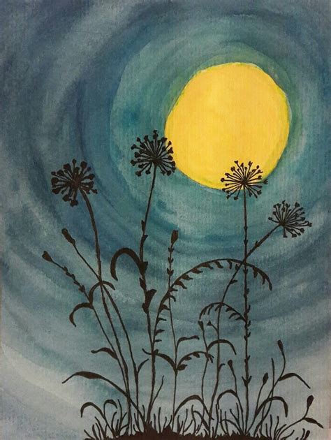 Moonlit Flowers Watercolour Painting Art Watercolor