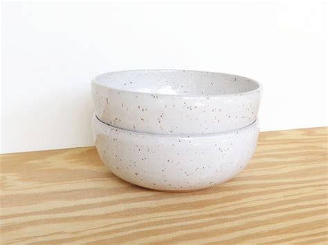Glossy White Speckled Stoneware Pottery Bowls Set Of 2 On Etsy 32