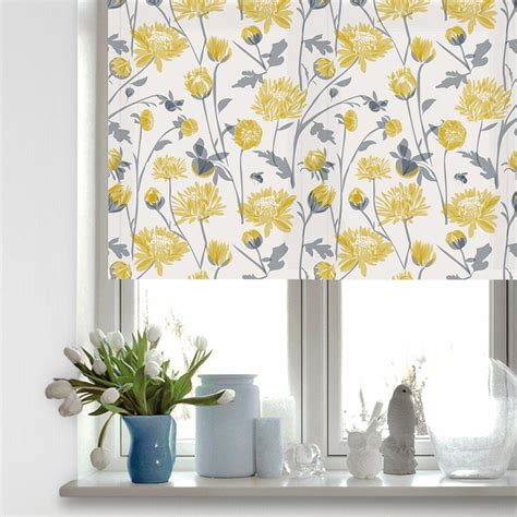 Designer Chrysanthemum Roller Blind Grey And Yellow Lorna Syson