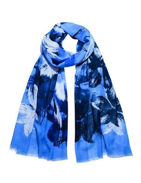 Blue Floral Printed Voile Scarf With T Wrap And Card Etsy Floral Print Scarves Floral