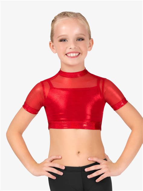 Girls Iridescent Mesh Performance Short Sleeve Crop Top Kids Tops