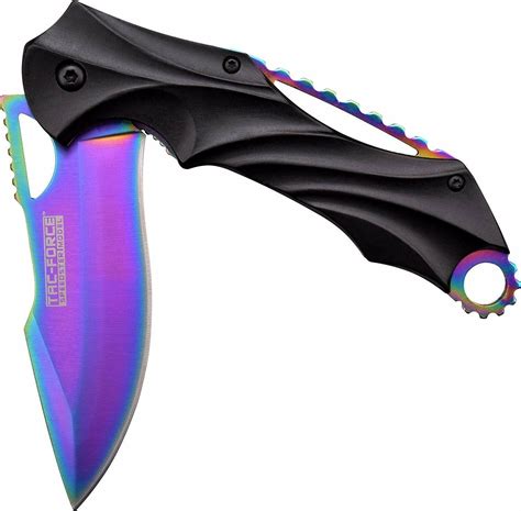 Iridescent Rainbow Fade Edc Work Pocket Knife Harpoon Blade
