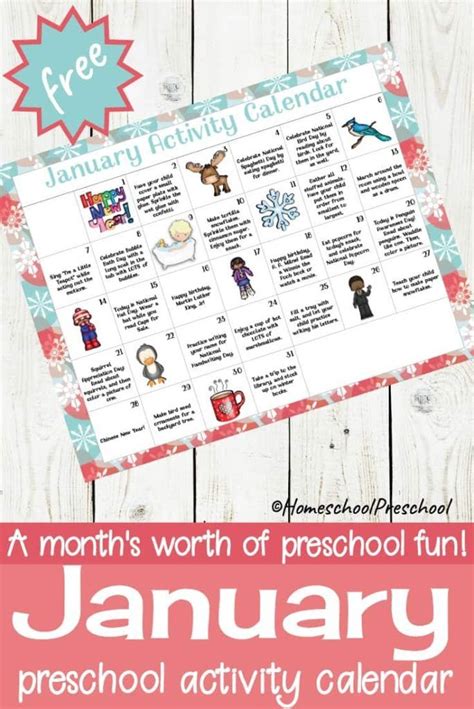Free January Preschool Activity Calendar Free Preschool Activities