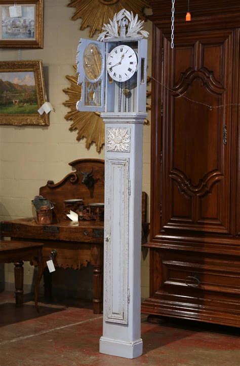 Early 19th Century French Carved Oak Painted Grandfather Clock From