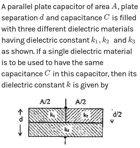 A Parallel Plate Capacitor Of Area A Plate Separation D And Capacitance C Is Filled With Three