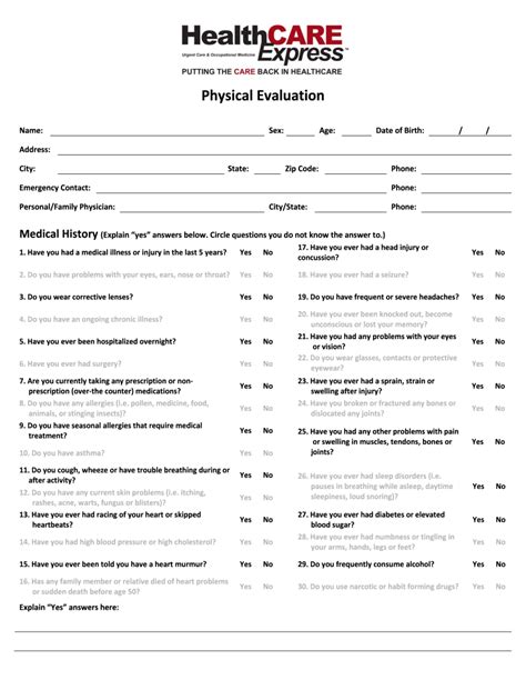 Physical Exam Form For Healthcare Workers Fill Online Printable
