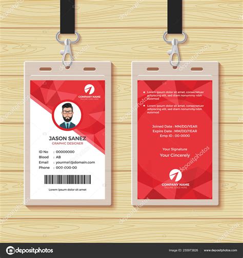 Red Geometric Employee Id Card Design Template — Stock Vector