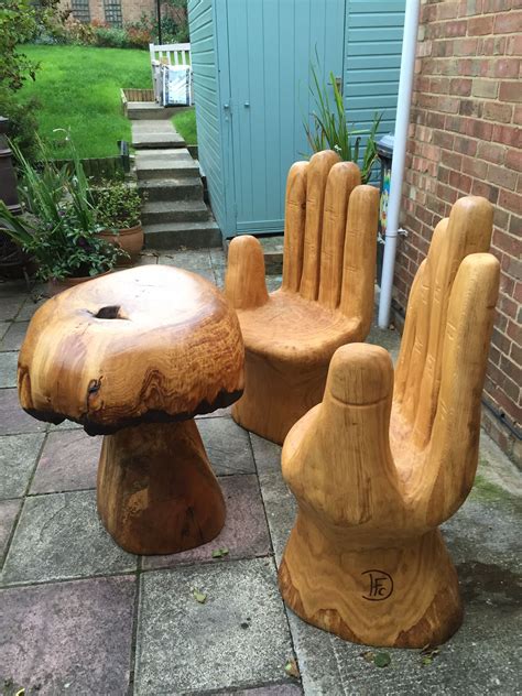 Oak Pair Of Hand Chairs And Oak Mushroom Table Carved Furniture Cool