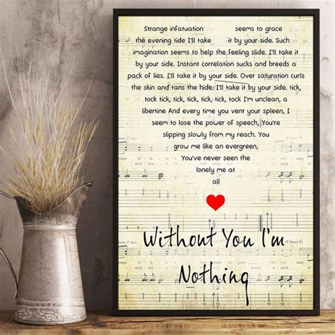 Without You Im Nothing Lyrics Song Poster Heart Shape Etsy