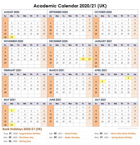 2020 2021 School Calendar Template Academic Calendar 202021