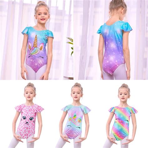 Buy Children Girls Dance Gymnastic Leotard Short Sleeve Round Neck