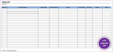 Issue List Excel Template