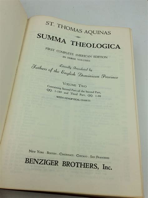 Summa Theologica First American Edition In Three Volumes By St Thomas Aquinas As New
