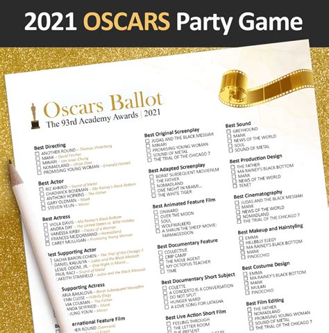 2021 Oscars Ballot Printable Oscars Party Game Oscar Party Etsy