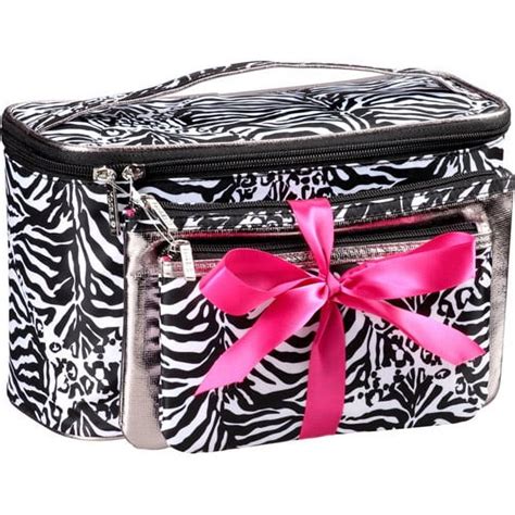 Modella Train Case Set Cosmetics Bag Black And White Animal Print 3