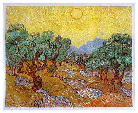 Olive Trees With Yellow Sky And Sun Vincent Van Gogh High Quality