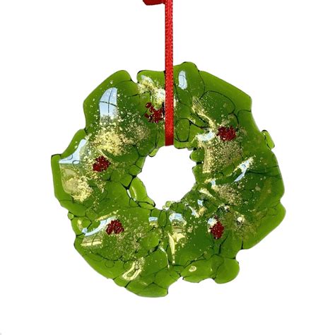 Fused Glass Christmas Ornaments Recycled Glass Wreath Etsy Canada