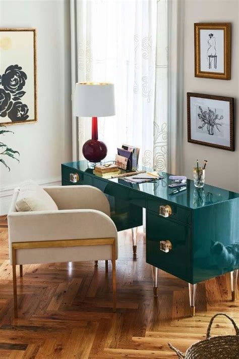 Teal Lacquered Desk Home Office Decor House Interior Interior