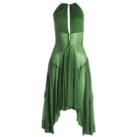 Azzedine Alaia Green Pleated Backless Summer Dress C 2000 2009 At