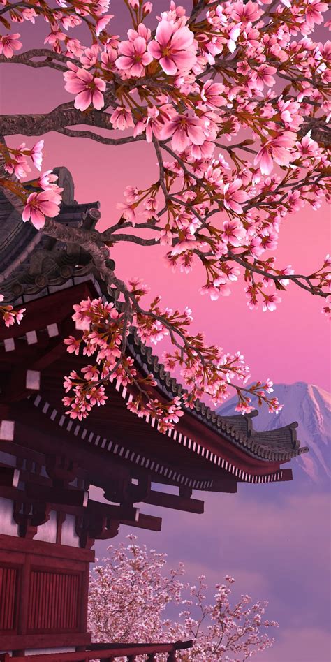Japanese Sakura Tree Mobile Wallpaper Landscape Wallpaper Scenery Wallpaper Anime Scenery