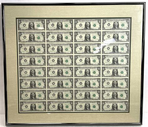 Lot 1981a Framed Uncut Sheet Of Us Dollar Bills