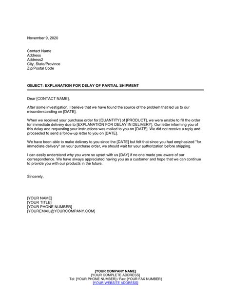 Have a look at our sample of a free request letter for a bank statement that you can use to tailor the letter. Explanation for Delay of Shipment Template | by Business ...