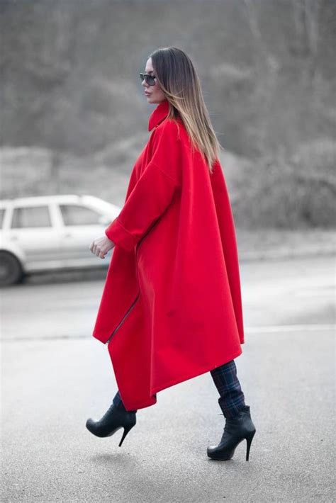 Red Coat Cashmere Wool Coat Cape Coat Winter Cape Plus Etsy Coats