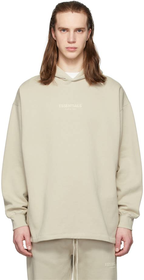 Beige Relaxed Hoodie By Fear Of God Essentials On Sale