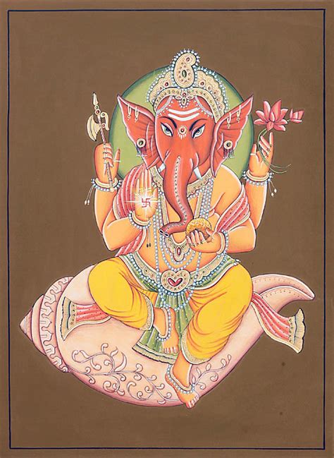 Lord Ganesha Seated On A Conch Exotic India Art