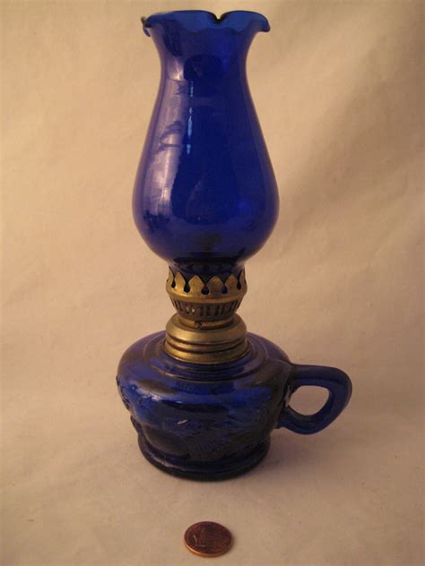 1950s Vintage Cobalt Blue Glass Oil Lamp Made In Hong Kong