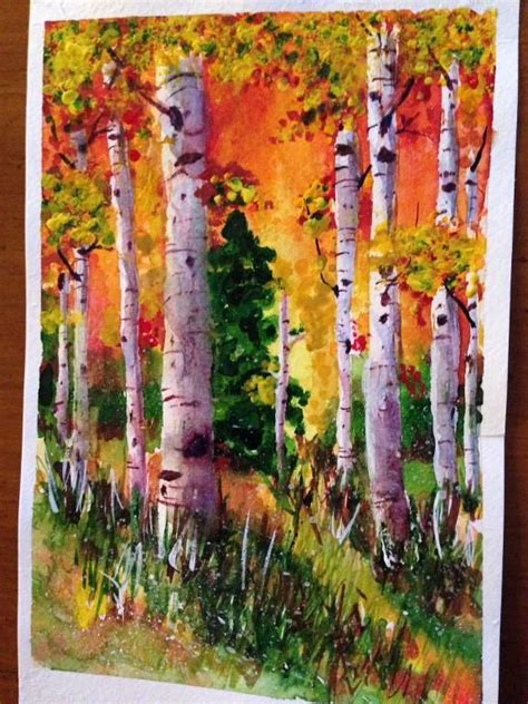 Aspen Trees Via Craftsy Aspen Trees Painting Tree Painting Autumn
