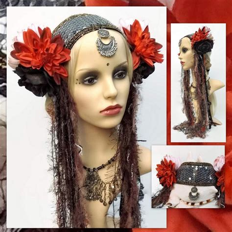 Tribal Fusion Headdress Fairy Queen Headpiece Flowers Etsy Tribal