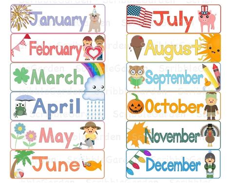 Months Calendar Toppers Banners Clipart By Scribblegarden On Etsy