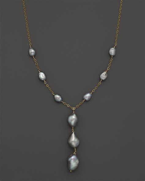 Grey Cultured Freshwater Baroque Pearl 14k Yellow Gold Y Necklace 18