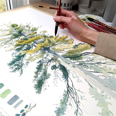 Painting A Pair Of Pine Trees With Watercolor Tree Watercolor
