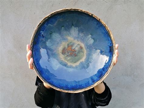 Extra Large Blue Ceramic Bowl Fruit Bowl Etsy