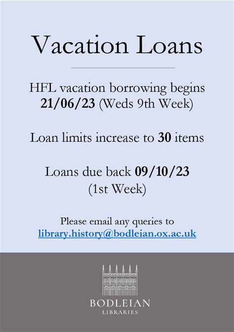 Summer Vacation Loans Start 21 June 2023 Bodleian History Faculty