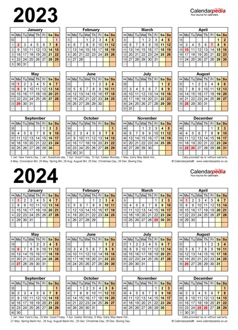 2023 2024 Calendar Template Printable Blank Two Year Calendar Images