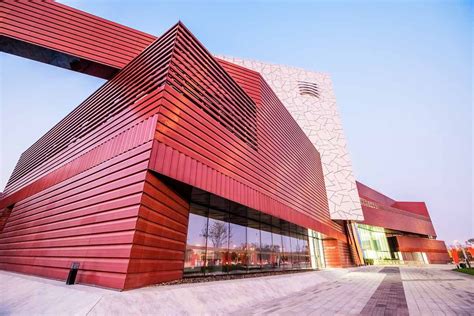 Architects Designed White And Red Glazed Terracotta Panel In Triangular