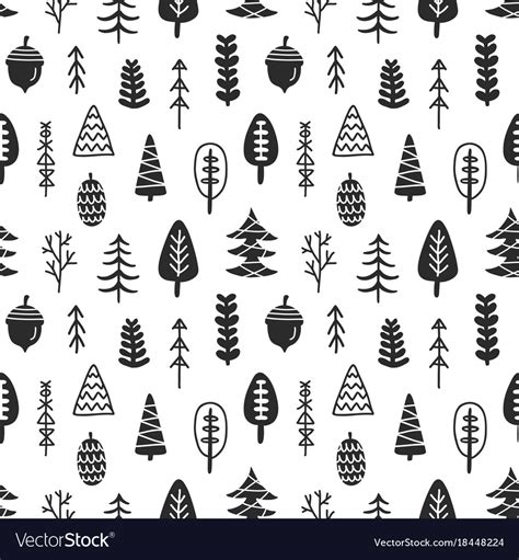 Scandinavian Forest Trees Nordic Seamless Pattern Vector Image