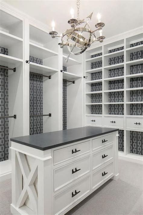 Well Appointed White And Gray Walk In Closet Features A Visual Comfort
