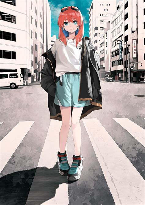 Morifumi Blue Eyes Redhead Anime Girls Goggles 1000x1414