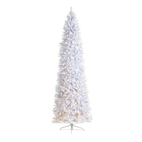 Nearly Natural 10 Ft White Pre Lit Led Slim Artificial Christmas Tree