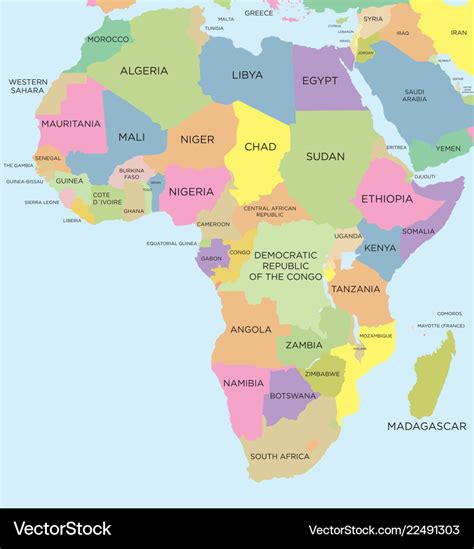 Coloured Political Map Africa Royalty Free Vector Image