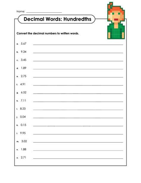 Writing Numbers With Decimals In Word Form Worksheet