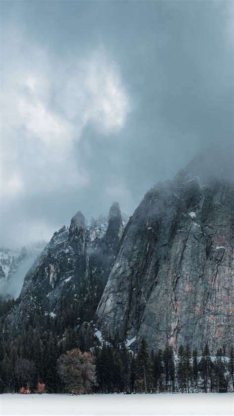 Download Wallpaper 1350x2400 Mountains Clouds Landscape Trees Iphone
