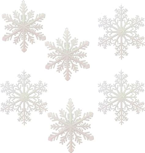 Large Snowflakes Set Of 6 White Glittered Snowflakes