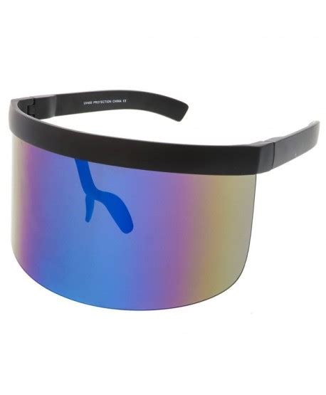 futuristic oversize shield visor sunglasses flat top mirrored mono lens 172mm blue mirror