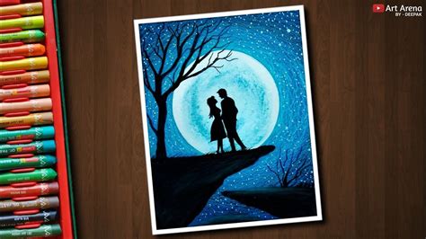 Couple Moonlight Scenery Drawing With Oil Pastels Step By Step Oil