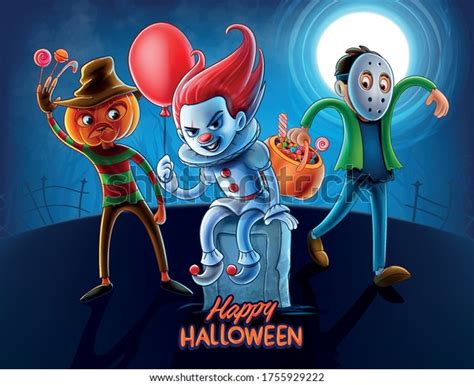 Horror Cartoon Characters Halloween Stock Vector Royalty Free 1755929222